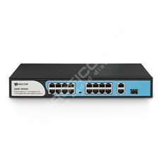 BDCOM S1200-16P2G1S: 16-port 100M PoE + 2-port GE RJ45 + 1-port GE SFP Unmanaged PoE Switch,  DIP function,  built-in AC 220V power supply; PoE budget 180W,  rack-mounted installation